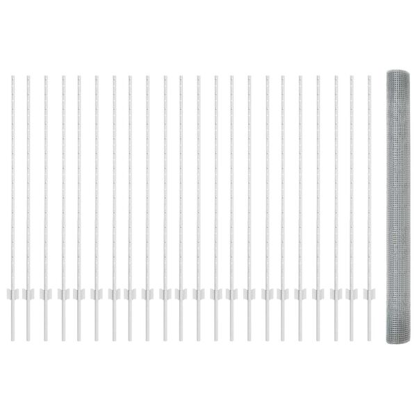 vidaXL Fence with Post Silver 1.4 x 50 m Steel