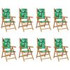 vidaXL Reclining Folding Chairs 8 pcs Green Fabric and Solid Wood