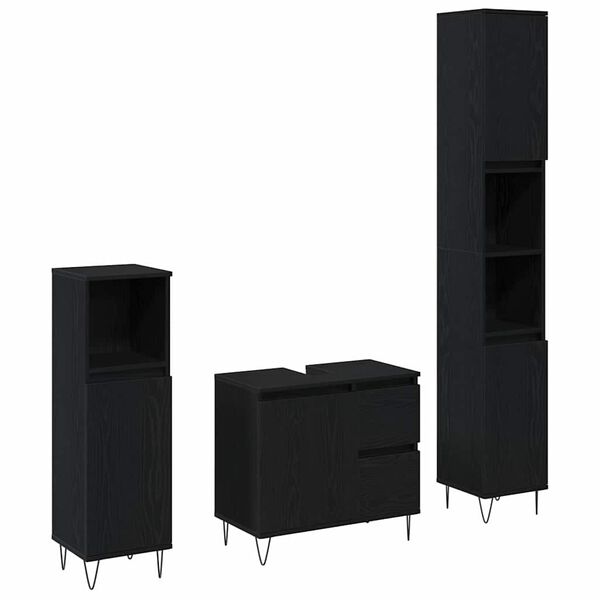 vidaXL Bathroom Furniture Set 3 pcs Black Oak 30 x 30 x 190 cm