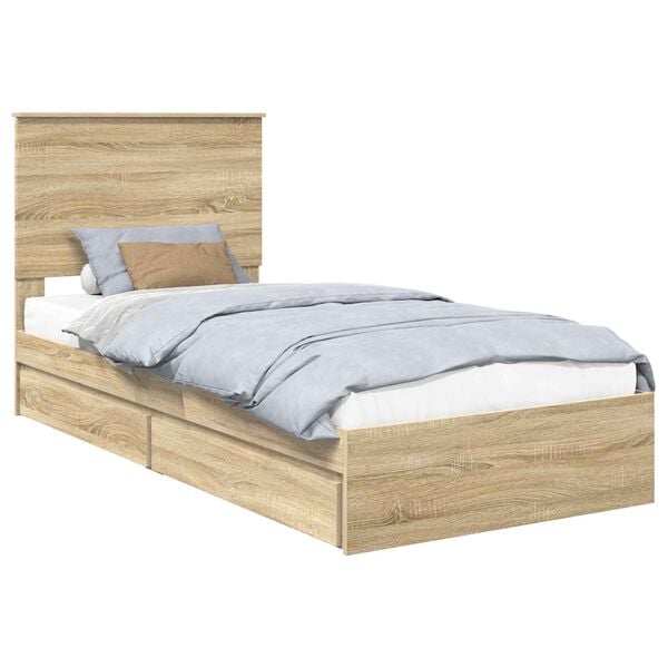 vidaXL Storage Bed with Drawer Sonoma Oak 75 x 190 cm Engineered Wood