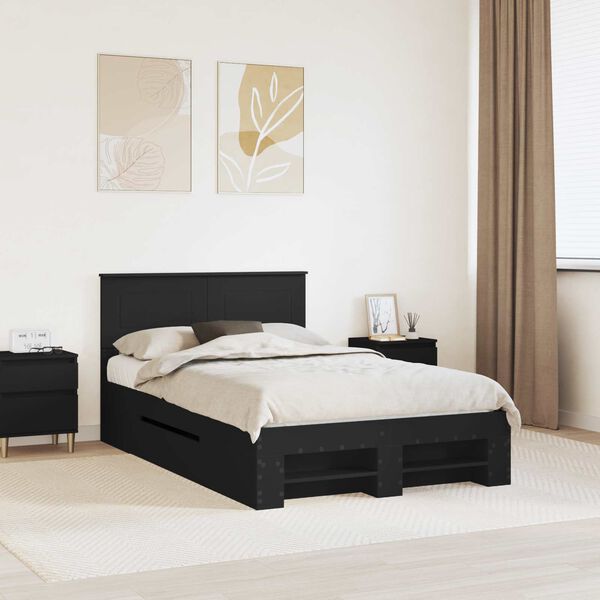 vidaXL Bed Frame with Headboard Black 120 x 200 cm Engineered Wood