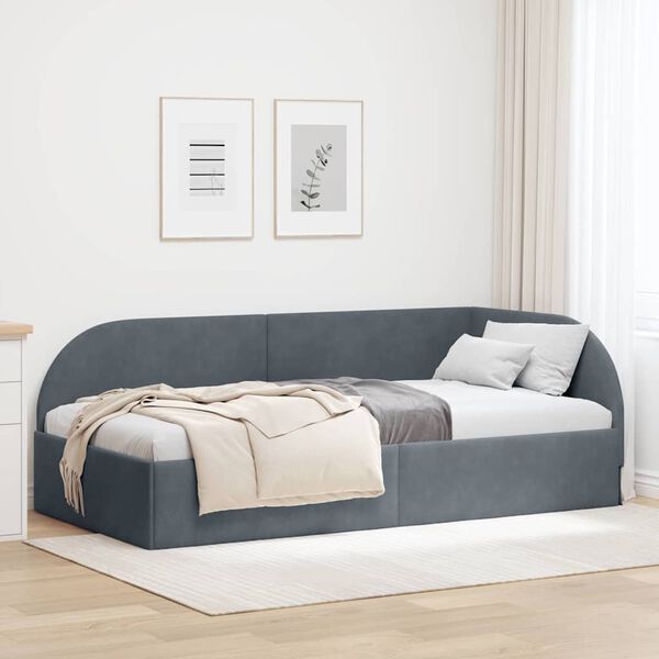 vidaXL Corner Bed Frame Dark Grey 100 cm x 200 cm Velvet
