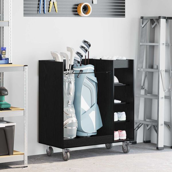 vidaXL Golf Cabinet with Wheel Plain Black Oak 90 x 45 x 98 cm