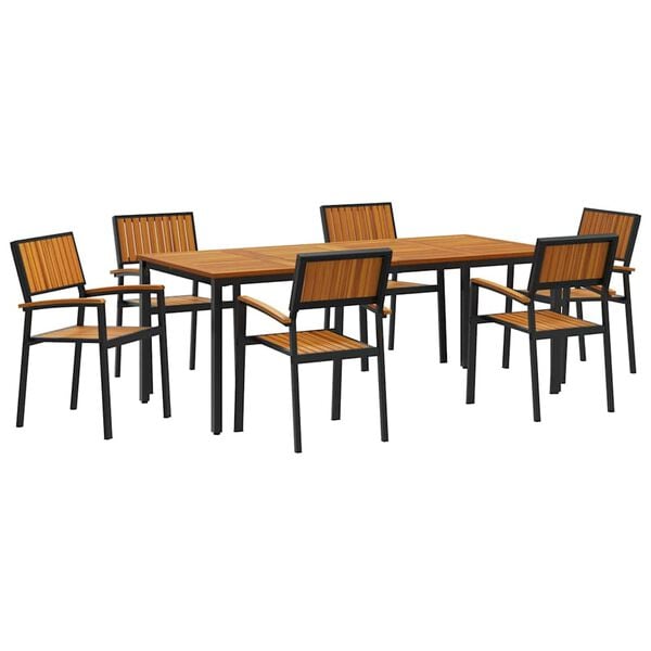 vidaXL Garden Dining Set 7 pcs Black Solid Acacia Wood