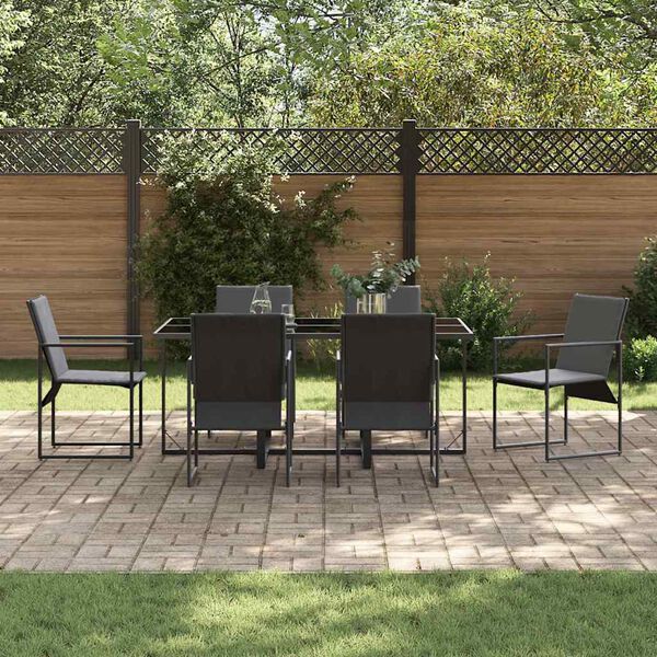 vidaXL Garden Dining Set 7 pcs Black Steel