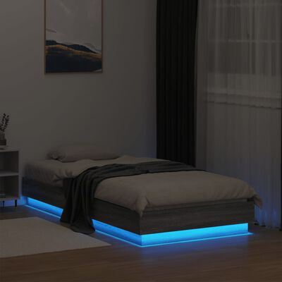 vidaXL Bed Frame with LED Lights Grey Sonoma 75x190 cm Small Single