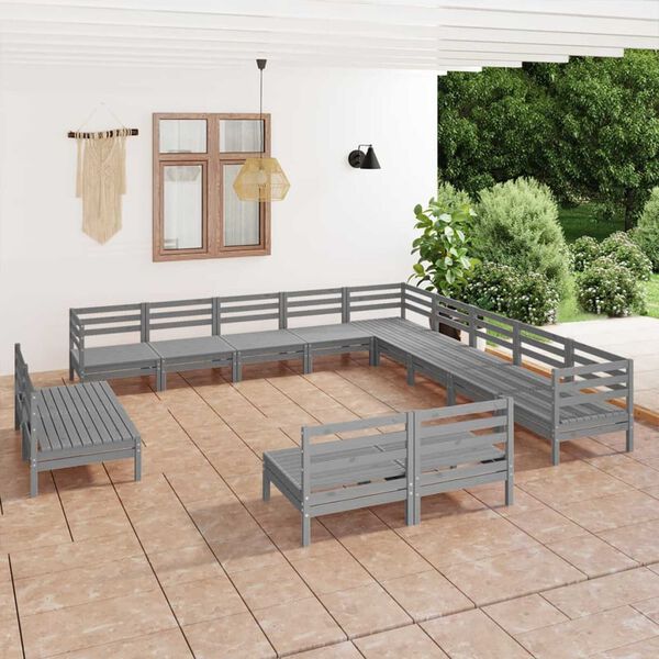 vidaXL 13 Piece Garden Lounge Set Solid Wood Pine Grey