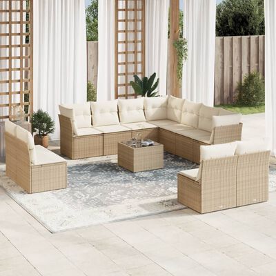 vidaXL 12 Piece Garden Sofa Set with Cushions Beige Poly Rattan