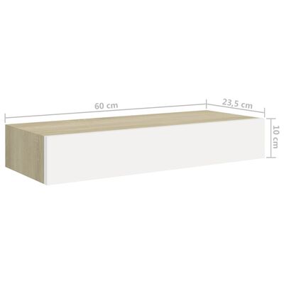vidaXL Wall-mounted Drawer Shelf Oak and White 60x23.5x10cm MDF