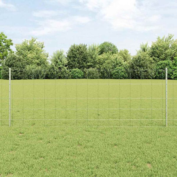 vidaXL Fence with Post Silver 0.8 x 100 m Steel