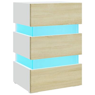 vidaXL LED Bedside Cabinet White and Sonoma Oak 45x35x67 cm Engineered Wood