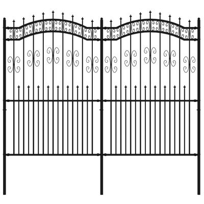 vidaXL Garden Fence with Spear Top Black 222 cm Powder-coated Steel