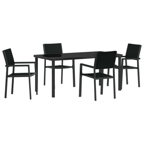 vidaXL Garden Dining Set 5 pcs Black Powder-Coated Steel