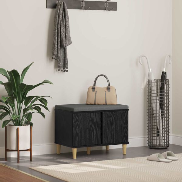 vidaXL Hall Bench with Cushion with Storage Black Oak 60 x 38 x 46 cm