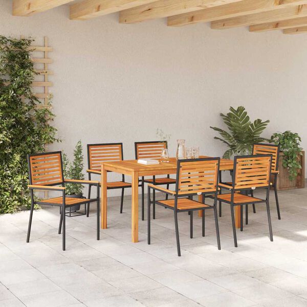 vidaXL Garden Dining Set 7 pcs Black Solid Acacia Wood
