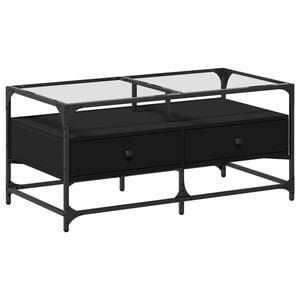 vidaXL Coffee Table with Glass Top Black 98.5x50x45 cm Steel