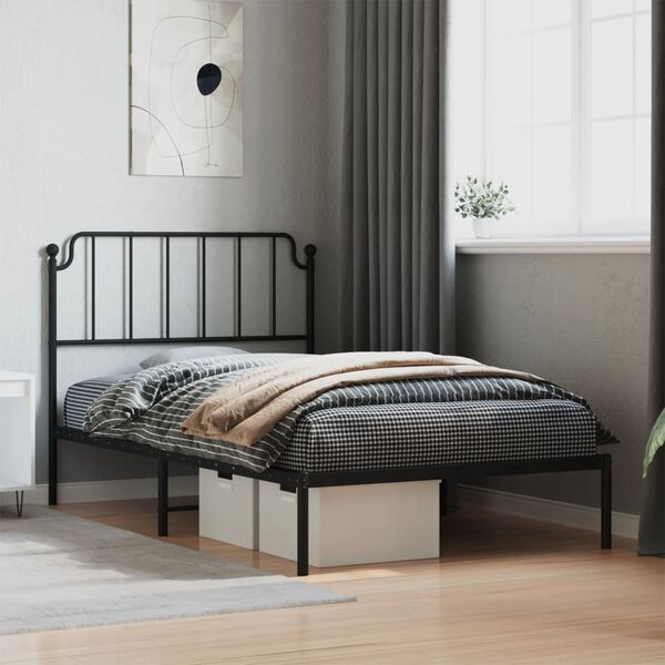 vidaXL Metal Bed Frame without Mattress with Headboard Black 107x203cm