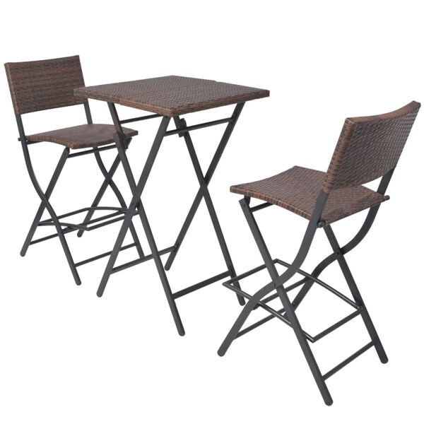 vidaXL 3 Piece Folding Bistro Set Steel Poly Rattan Brown