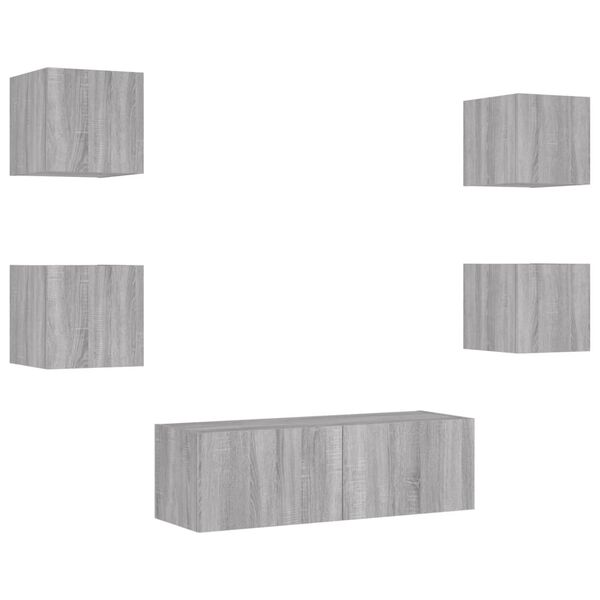 vidaXL 5 Piece TV Wall Cabinets with LED Lights Grey Sonoma