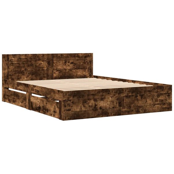 vidaXL Bed Frame with Headboard without Mattress Smoked Oak 160x200 cm