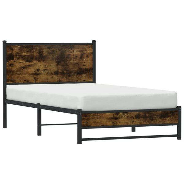 vidaXL Metal Bed Frame without Mattress Smoked Oak 107x203 cm
