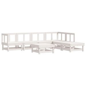 vidaXL 7 Piece Garden Lounge Set White Solid Wood Pine