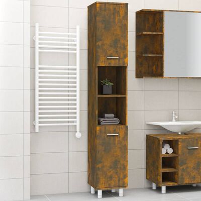 vidaXL Bathroom Cabinet Smoked Oak 30x30x179 cm Engineered Wood