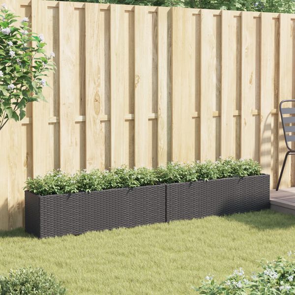 vidaXL Garden Planters with 3 Pots 2 pcs Black 105x30x32 cm Poly Rattan
