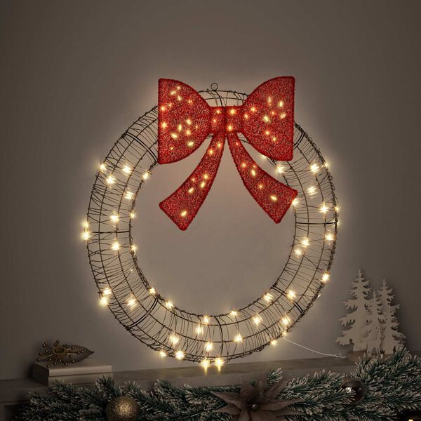 vidaXL Wreath with 80 LEDs Warm white 91 x 91 x 9 cm Rattan