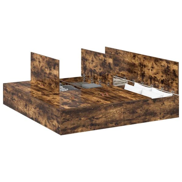 vidaXL Storage Bed Frame Smoked Oak 200 x 200 cm Engineered Wood