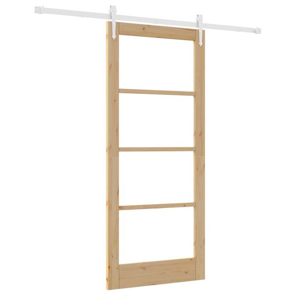 vidaXL Sliding Door Natural 86 x 198.5 cm Solid Pine Wood and Glass