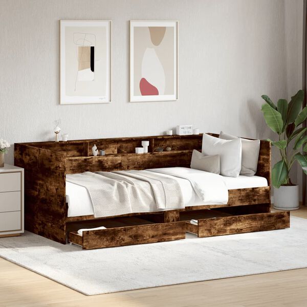 vidaXL Daybed with Drawers without Mattress Smoked Oak 90x190 cm Single