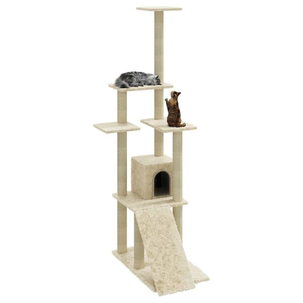 vidaXL Cat Tree with Sisal Scratching Posts Cream 155 cm