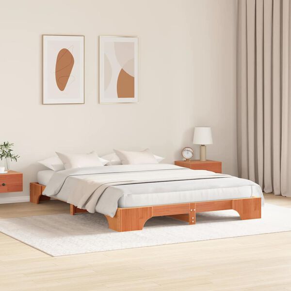 vidaXL Bed Frame Wax Brown 140 x 200 cm Solid Pine Wood