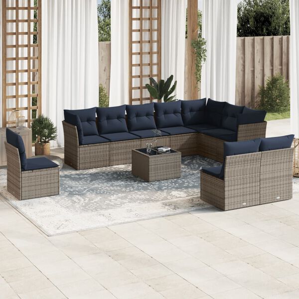 vidaXL 11 Piece Garden Sofa Set with Cushions Grey Poly Rattan