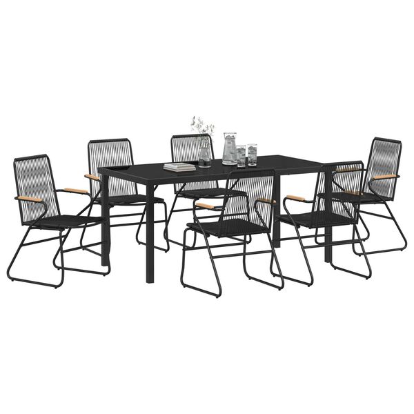 vidaXL Garden Dining Set 7 pcs Black PVC rattan