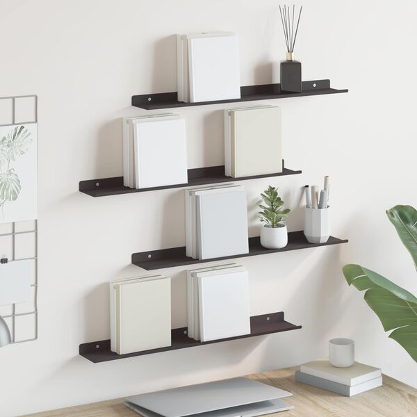vidaXL Floating Shelf Wall-mounted 4 pcs Black 60 x 8.5 x 2.5 cm Steel