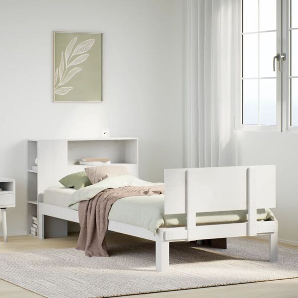 vidaXL Bookcase Bed without Mattress White 75x190cm Small Single Solid Wood Pine