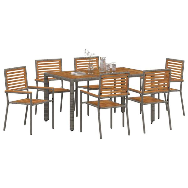 vidaXL Garden Dining Set 7 pcs Grey and Brown Poly Rattan