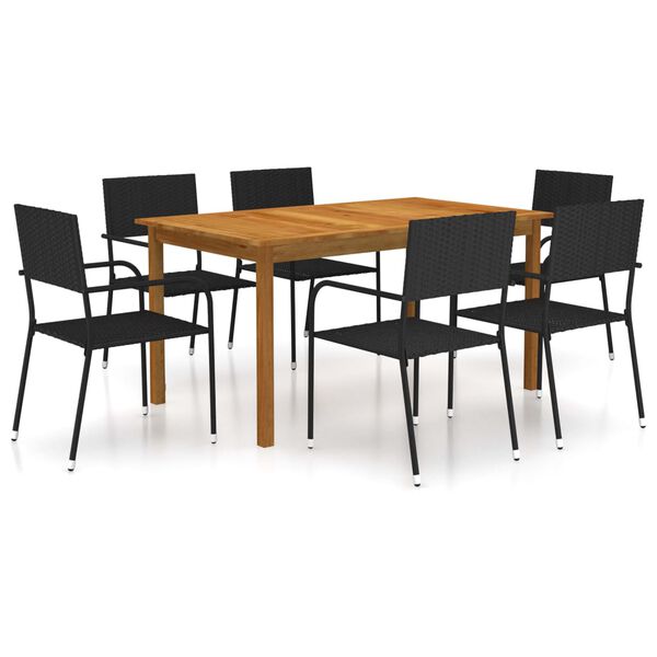 vidaXL 7 Piece Garden Dining Set Black