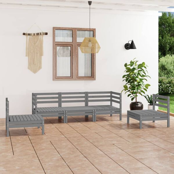 vidaXL 5 Piece Garden Lounge Set Grey Solid Pinewood