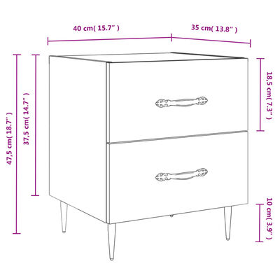 vidaXL Bedside Cabinet White 40x35x47.5 cm Engineered Wood
