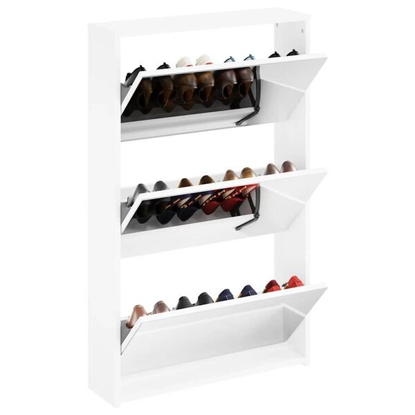 vidaXL Shoe Cabinet 3-Layer Mirror White 63x17x102.5 cm