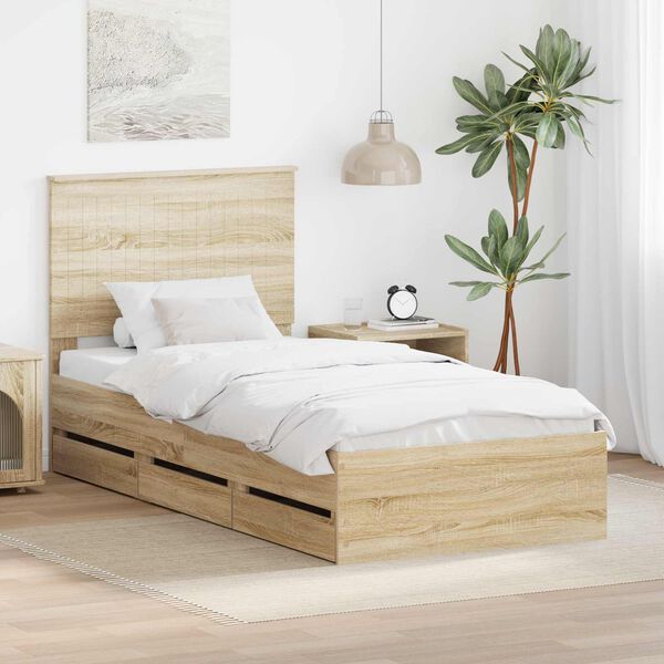 vidaXL Bed Frame with Headboard Sonoma Oak 90 x 190 cm Engineer Wood