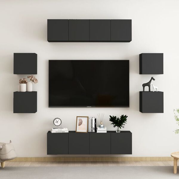 vidaXL 8 Piece TV Cabinet Set Black Engineered Wood