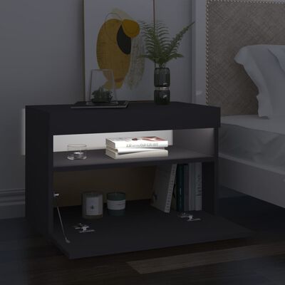 vidaXL Bedside Cabinet & LED Lights 2 pcs Grey 60x35x40 cm Engineered Wood