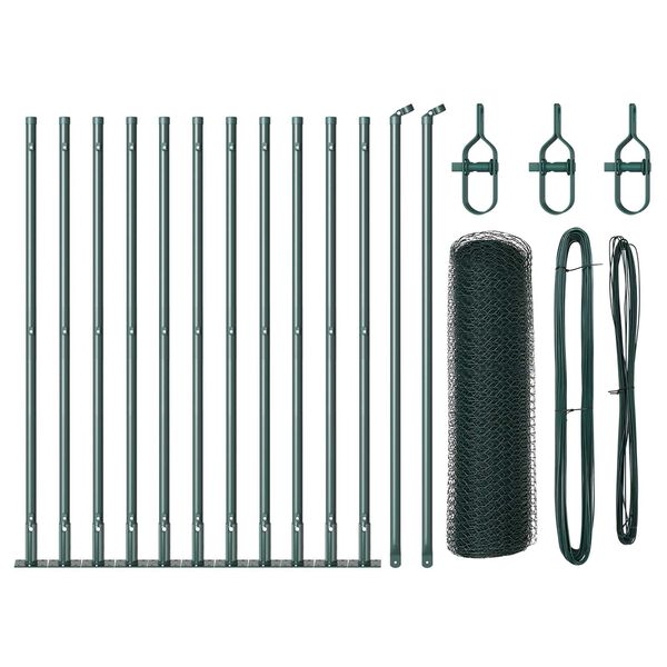 vidaXL Fence with Posts Green 0.4 x 25 m PVC-coated steel
