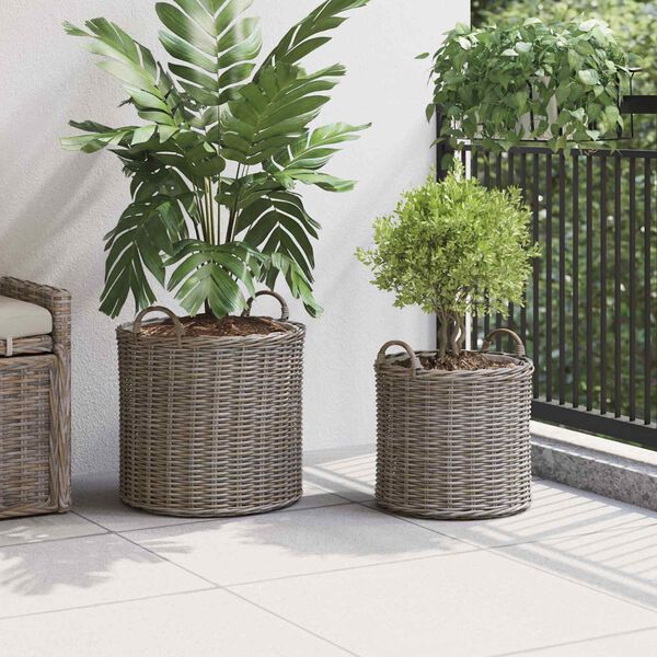 vidaXL Planter Basket with Storage 2 pcs Grey Lacak Rattan