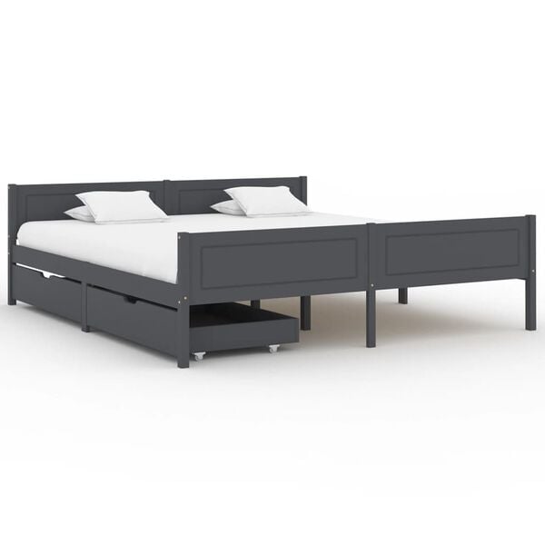 vidaXL Bed Frame without Mattress Dark Grey Solid Wood Pine 180x200 cm Super King (322129+321990)