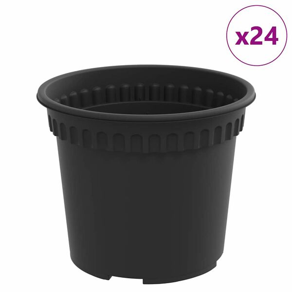 vidaXL Round Flower Pot 24 pcs Black &Oslash; 12.5 x 10 cm Plastic